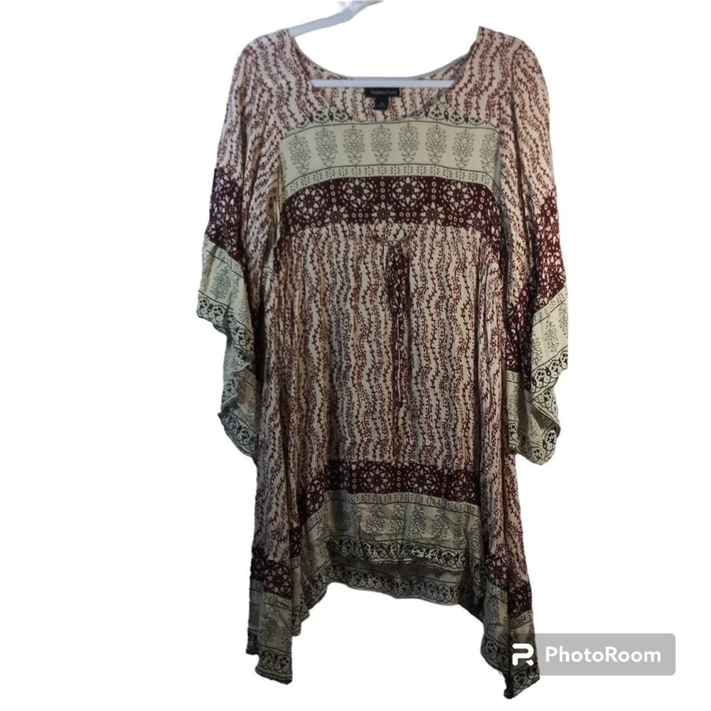 Fashion Fuse Nuetral Boho Extra Wide Sleeves Asymmetrical Dress Size M